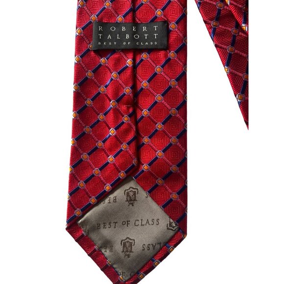 Men’s silk tie Red Blue Trellis Pattern Robert Talbott - Picture 3 of 4
